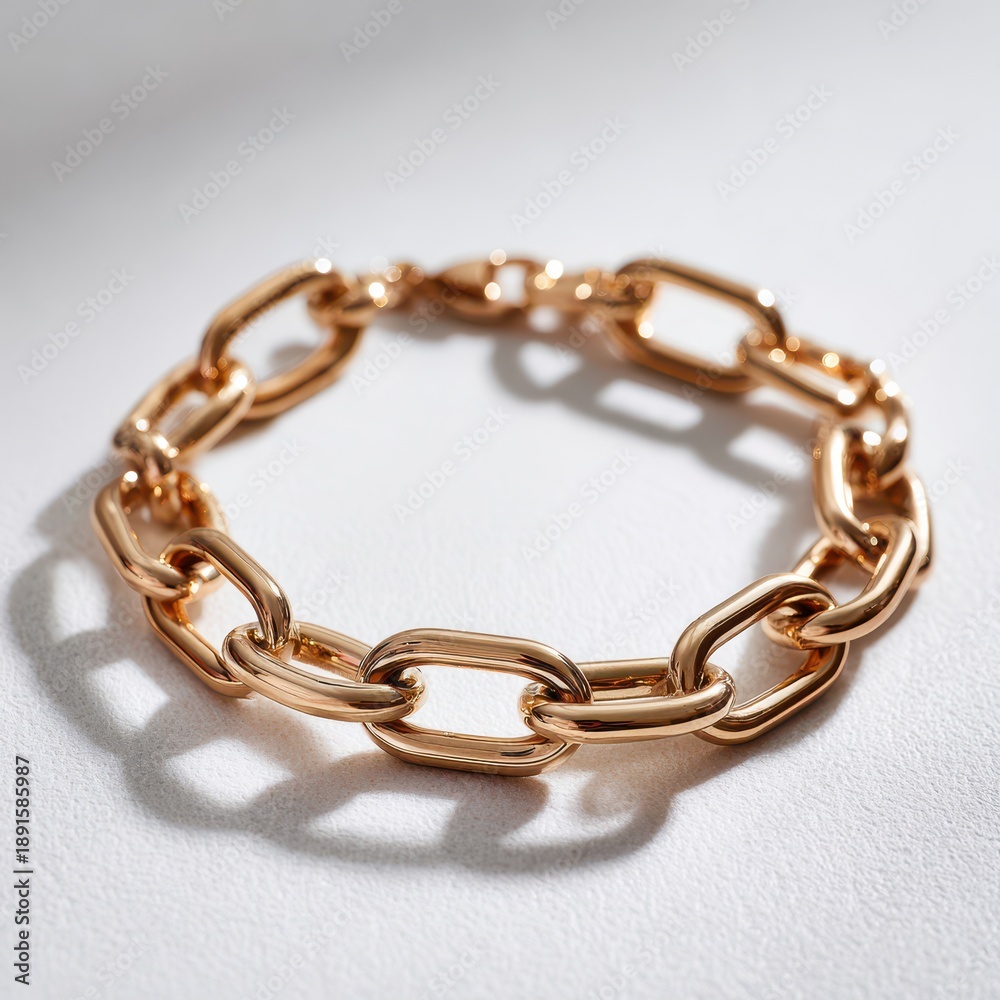 Fototapeta premium Polished Gold Bracelet on White Backdrop â€” Minimalist Jewelry Shot