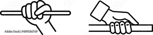 Illustrating two different hand grips: strong closed fist and supportive open hand on a bar