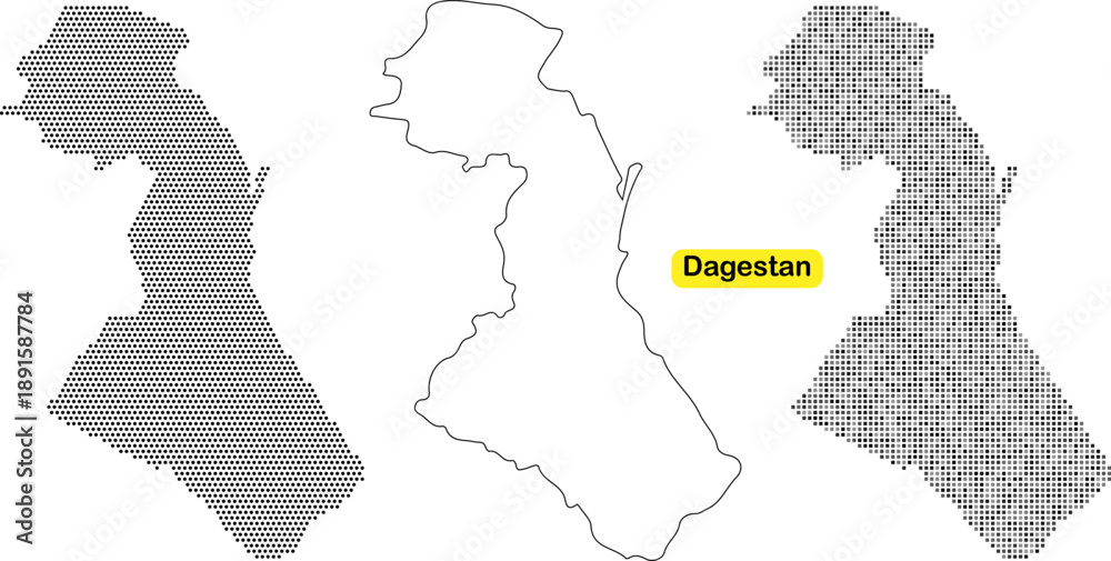 Obraz premium Dagestan region map illustration with various visual effects and dotted patterns