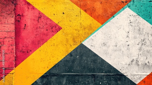 Geometric Wall Art: Vibrant Arrows on Textured Concrete, Urban Abstract