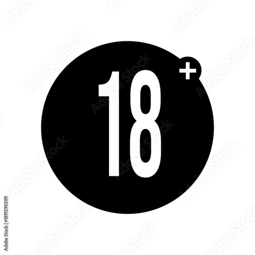 Black circle with white 18 plus symbol inside number