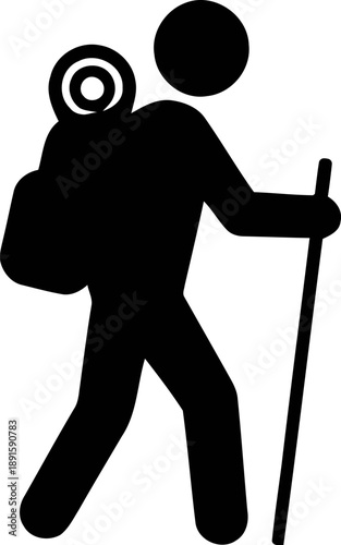 Hiker with Backpack Silhouette Vector Icon - Adventure and Trekking Symbol