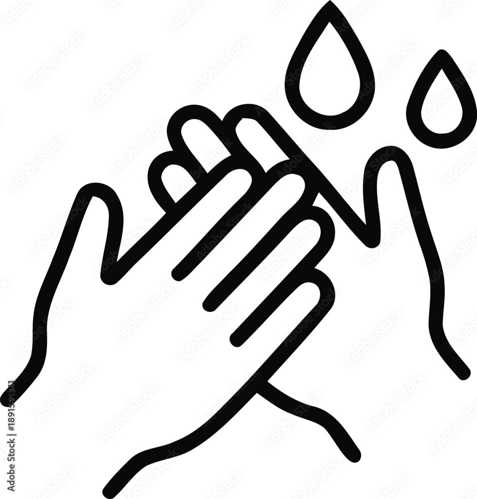 Fototapeta premium Rubbing Hands Line Icon - Hand Washing Step Symbol