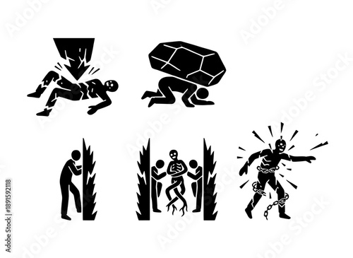 Human Activity and Social Interaction Icon Set Illustrating Community, Communication and Collective Movement