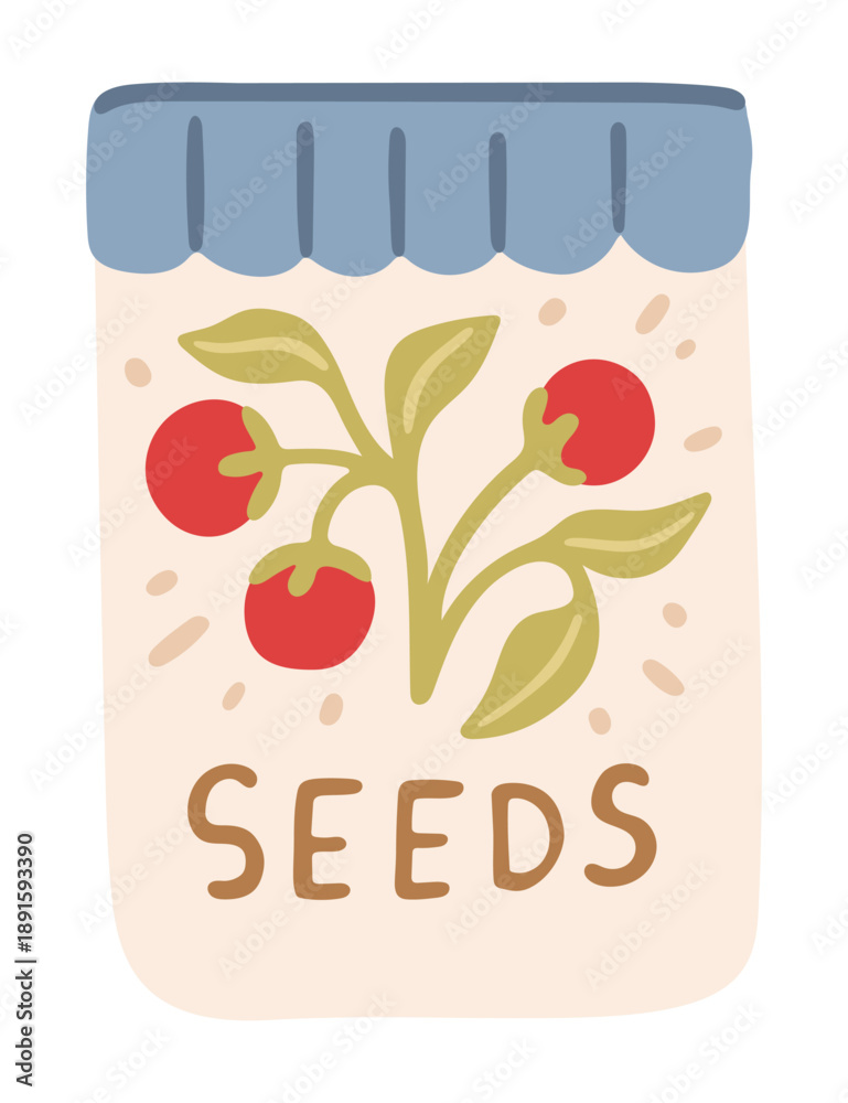 Obraz premium Tomatoes Seed packet. Spring garden illustration. Vector.