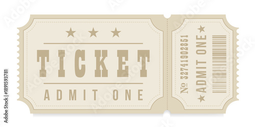 Vintage Retro Ticket Stub Template with Admit One Text and Stars
