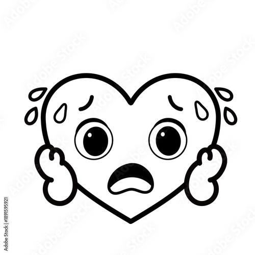 Cute scared Heart Line Art Illustration