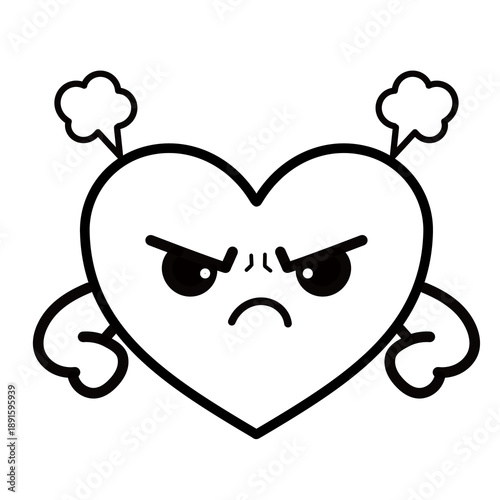 Cute Angry Heart Line Art Illustration