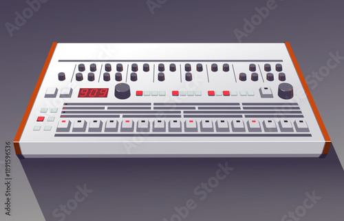 3D Vector illustration of the classic Roland TR-909 Rhythm Composer drum machine