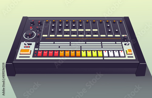 3D Vector illustration of the classic Roland TR-808 Rhythm Composer drum machine