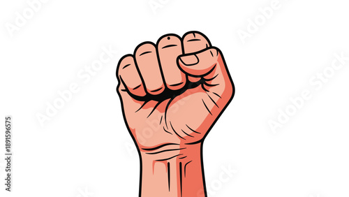 Detailed illustration of a clenched human fist held upright symbolizing strength, power, solidarity, and determination against a white background.