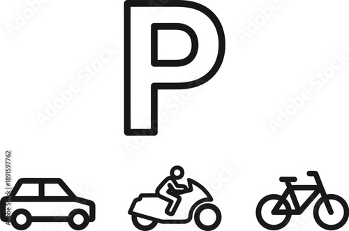 Parking sign with icons for car motorcycle and bicycle