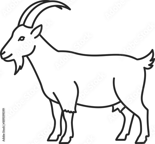 A simple line drawing of a goat standing in profile