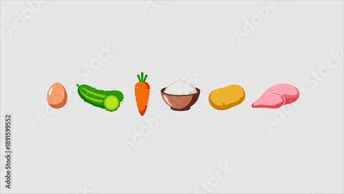 Minimal meal prep ingredients icons.ai