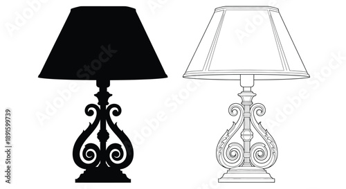 Two table lamps one solid black and one outlined in white