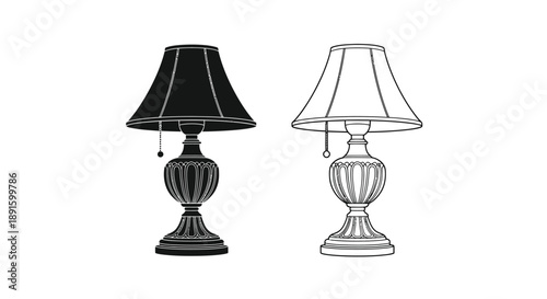 Two decorative lamps one black and one white in a line art style