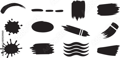 Black Grunge Paint Brush Stroke Splatter and Ink Blot Silhouette