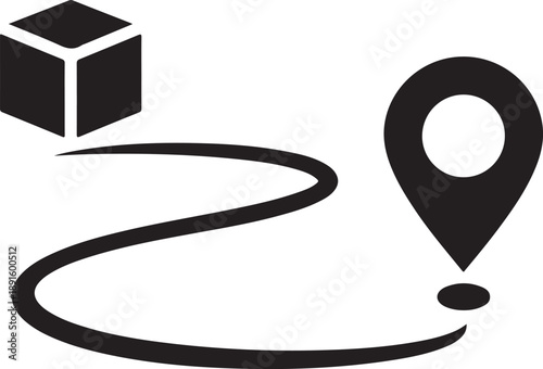 Package Delivery Route with Location Pin Shipping Icon