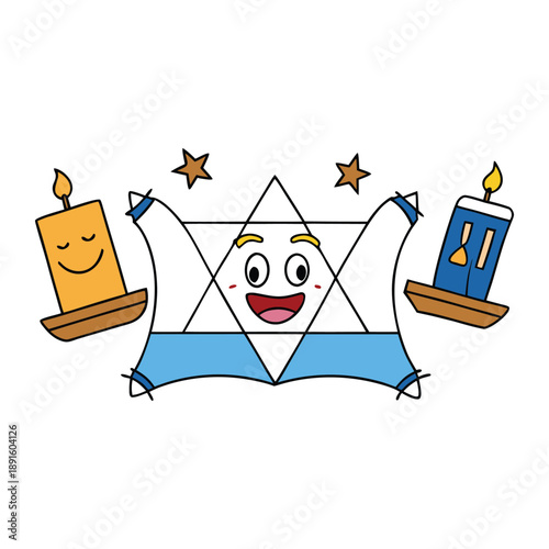 Joyful Jewish celebration background with warm light, Stars of David, soft blues and golds, festive patterns, and a peaceful glow symbolizing faith, unity, and happiness.
