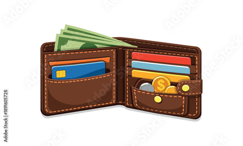 colored flat icon vector illustration isolated on white background wallet with separate pockets cash cards savings organized money