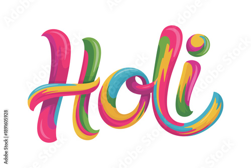 Holi gradient script badge, spring carnival brand for marketplace banners, paint party session, ticket counter signage, festive merchandise tag