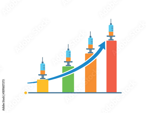 colored flat icon vector illustration isolated on white background isolated on white background colorful growth chart with tiny syringe at milestone heights childhood vaccine timeline flat