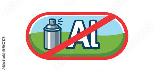 colored flat icon vector illustration isolated on white background capsule badge with tiny metal can and Al letters crossed no aluminum deodorant pictogram