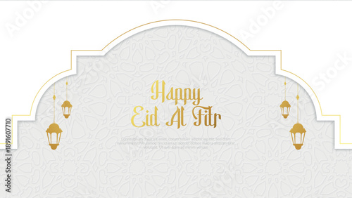 Happy Eid Al Fitr Greeting Card Template Golden and White