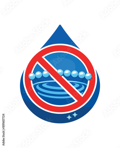 colored flat icon vector illustration isolated on white background droplet shaped emblem with micro bead row and ripple crossed no scrub microbeads skin care sign