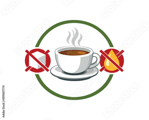colored flat icon vector illustration isolated on white background circular tea cup icon with sugar cube and honey droplet both crossed no sweeteners drink mark