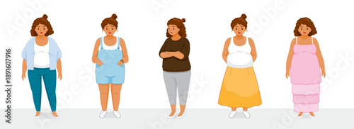Set Of Black Fat Woman Wearing Variety Of Clothes