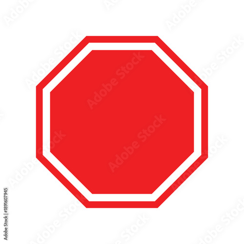 Blank red octagonal sign icon for stop and warning notices isolated
