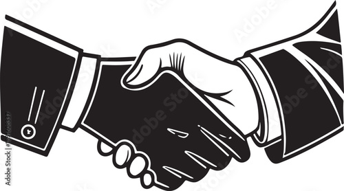 Premium black silhouette vector of business handshake, flat minimalist style, smooth curves, clean refined outline, isolated on transparent background