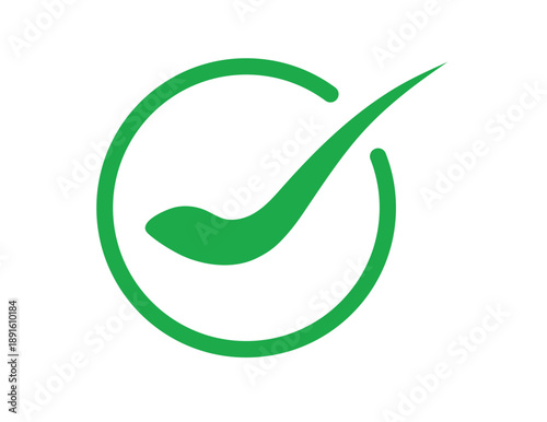 Flat green check mark icon in circle isolated on white background
