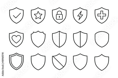 shield icon line art vector illustration