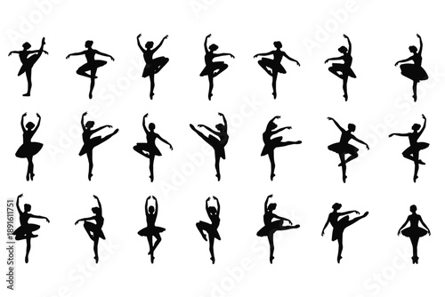 Ballet Dancer Silhouettes Collection – Elegant Ballerina Pose Icons Vector Pack