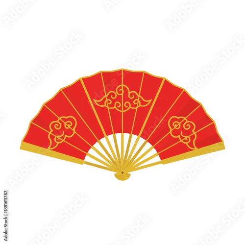 Traditional Red and Gold Chinese Folding Fan.
