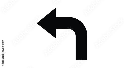 A stark black arrow pointing to the left rendered as a simple graphic conveys direction and movement in a minimalist style silhouette