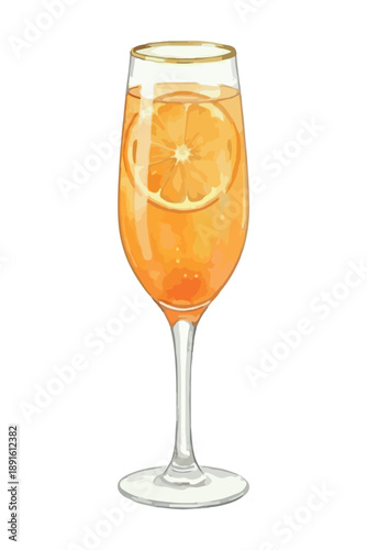 Festive orange citrus mocktail, vector isolated on white