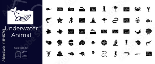 Underwater Animal Solid Editable Icons set