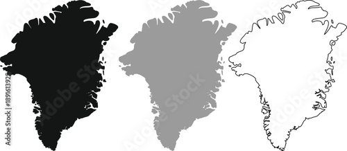 Greenland Map Outline Vector - Minimalist Thin Black And Grey Line Art of Arctic Island Border
