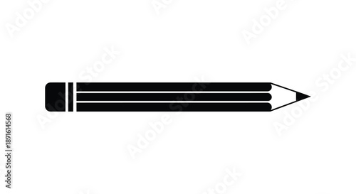 A stark black and white illustration depicts a classic wooden pencil lying horizontally presented as a striking silhouette high quality