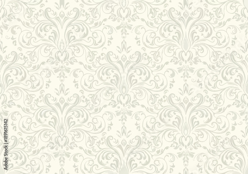Elegant Botanical Damask Seamless Pattern with Flowing Lines