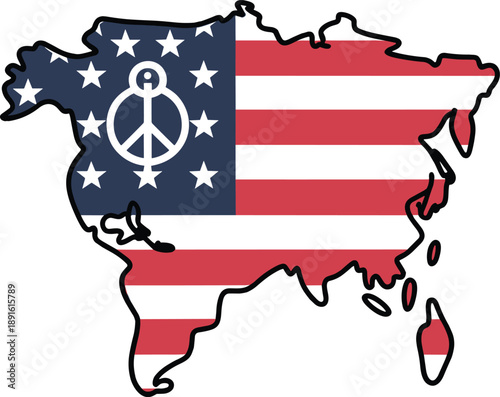 Peaceful American flag design with peace sign on map