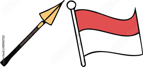 Historical weapon beside national flag Vector