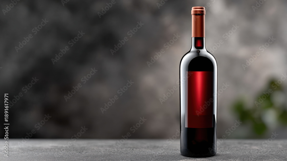 Fototapeta premium Red wine bottle glass cork elegant winery alcohol beverage luxury isolated dark background celebration