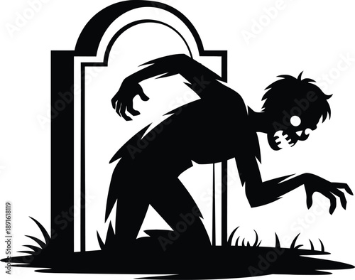 Zombie emerging from grave on white background