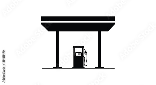 A minimalist depiction of a gas station with a single pump presented in a striking black silhouette high quality professional