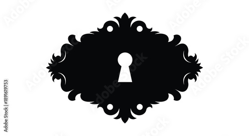An ornate black frame with a keyhole opening dominates the image creating a dramatic silhouette high quality professional detailed modern