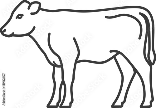 A simple line drawing of a cow standing still